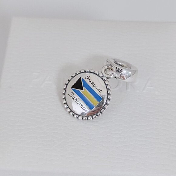 Pandora Freeport Bahamas Flag Dangle Charm S925 Silver with box - Picture 7 of 12